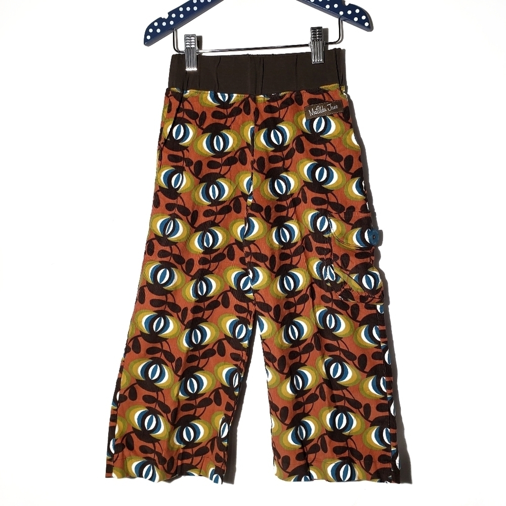 Matilda Jane Mod Wide Leg Corduroy Pants Girls 4 Brown Rust‎ Blue Pull On Cord